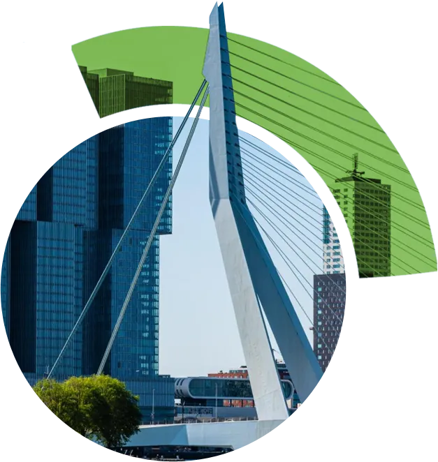 De Erasmusbrug in Rotterdam met hoogbouw op de achtergrond